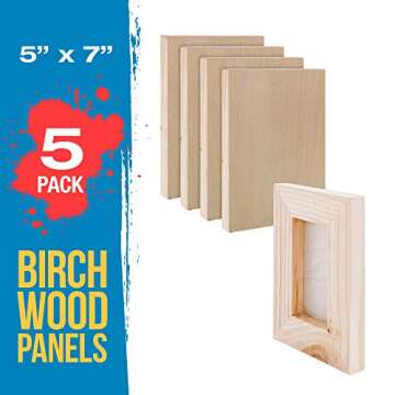 U.S. Art Supply 5" x 7" Birch Wood Paint Pouring Panel Boards, Studio 3/4" Deep Cradle (Pack of 5) -...