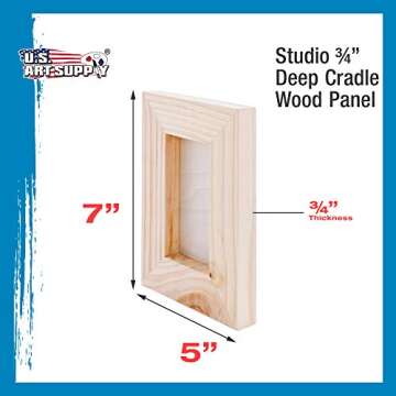 U.S. Art Supply 5" x 7" Birch Wood Paint Pouring Panel Boards, Studio 3/4" Deep Cradle (Pack of 5) - Artist Wooden Wall Canvases - Painting Mixed-Media Craft, Acrylic, Oil, Watercolor, Encaustic