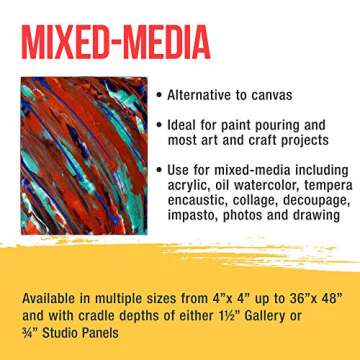 U.S. Art Supply 5" x 7" Birch Wood Paint Pouring Panel Boards, Studio 3/4" Deep Cradle (Pack of 5) - Artist Wooden Wall Canvases - Painting Mixed-Media Craft, Acrylic, Oil, Watercolor, Encaustic