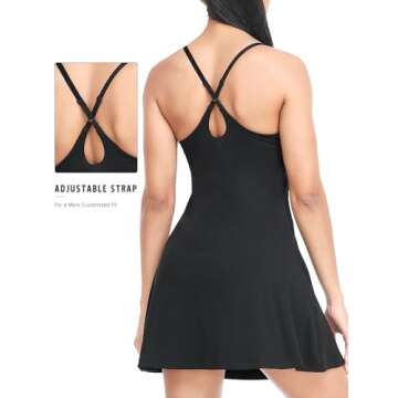 Womens Tennis Dress, Workout Dress with Built-in Bra & Shorts Pockets Exercise Dress for Golf Athletic Dresses for Women Black