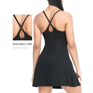 Womens Tennis Dress, Workout Dress with Built-in Bra & Shorts Pockets Exercise Dress for Golf Athletic Dresses for Women Black