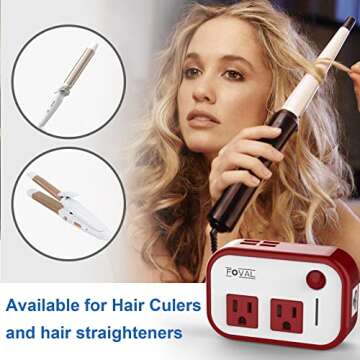 FOVAL Power Step Down 220V to 110V Voltage Converter with 4-Port USB International Power Travel Adap...