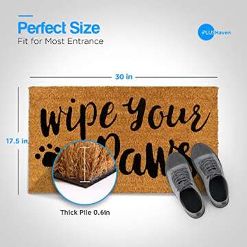 PLUS Haven Coco Coir Door Mat with Heavy Duty Backing, Wipe Your Paws Doormat, 17.5" x 30" Size, Eas...
