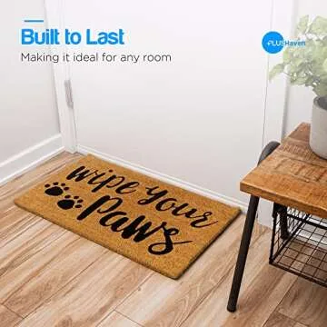 PLUS Haven Coco Coir Door Mat with Heavy Duty Backing, Wipe Your Paws Doormat, 17.5" x 30" Size, Easy to Clean Entry Mat, Beautiful Color and Sizing for Outdoor and Indoor uses, Home Décor