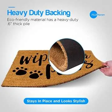 PLUS Haven Coco Coir Door Mat with Heavy Duty Backing, Wipe Your Paws Doormat, 17.5" x 30" Size, Easy to Clean Entry Mat, Beautiful Color and Sizing for Outdoor and Indoor uses, Home Décor