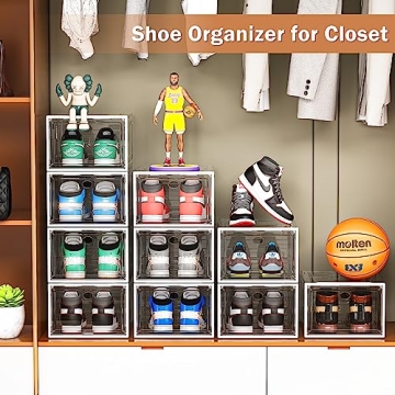 Caktraie Stackable Shoe Organizer with Magnetic Door