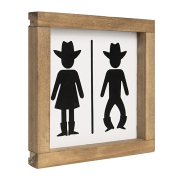 flangairy Western Bathroom Decor Southwestern Cowboy Cowgirl Wall Art Wooden Restroom Signs Country ...