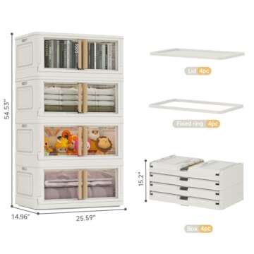 KHNR 4-Pack Stackable Storage Bins with Lids - 78 Quart Multi-Use Organizers for Home & Office