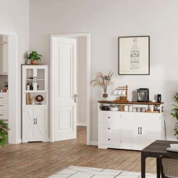 47" Antique White Storage Cabinet with Doors & Drawers, Farmhouse Sideboard Buffet Cabinet with Storage, Kitchen Pantry Hutch Cabinet, Coffee Bar Station Table for Kitchen, Livingroom, Dining Room