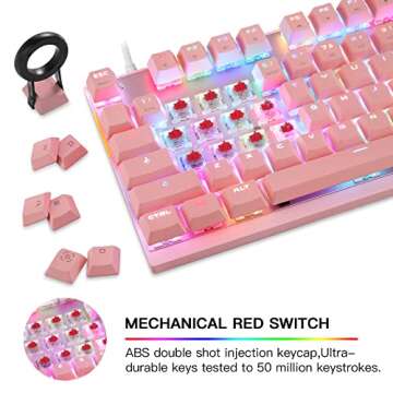 MOTOSPEED Professional Gaming Mechanical Keyboard RGB Led Backlit Wired with Anti-Dust Proof Switches for Gaming Keyboard for Mac & PC (Pink, 87 Key Red Switches)