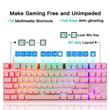 MOTOSPEED Professional Gaming Mechanical Keyboard RGB Led Backlit Wired with Anti-Dust Proof Switches for Gaming Keyboard for Mac & PC (Pink, 87 Key Red Switches)