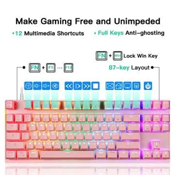 MOTOSPEED Professional Gaming Mechanical Keyboard RGB Led Backlit Wired with Anti-Dust Proof Switches for Gaming Keyboard for Mac & PC (Pink, 87 Key Red Switches)