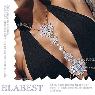 ELABEST Boho Rhinestone Statement Chest Chain Crystal Necklace Body Chain Summer Beach Body Jewelry ...