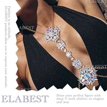 ELABEST Boho Rhinestone Statement Chest Chain Crystal Necklace Body Chain Summer Beach Body Jewelry ...