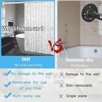 No Drill Spring Tension Shower Curtain Rod - Adjustable & Rustproof