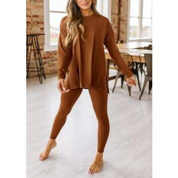 PRETTYGARDEN Women's 2 Piece Outfits Casual Long Sleeve Tunic Tops Legging Pants Matching Lounge Sets Sweatsuits (Caramel,XX-Large)