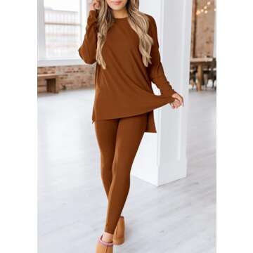 PRETTYGARDEN Women's 2 Piece Outfits Casual Long Sleeve Tunic Tops Legging Pants Matching Lounge Sets Sweatsuits (Caramel,XX-Large)