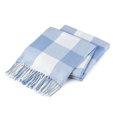 GOOD MANORS Buffalo Plaid Throw Blanket with Fringe, Farmhouse Check Pattern, Ultra Lightweight 15 oz, Woven Soft Breathable Stylish, 50 x 60 in. (Sky Blue)