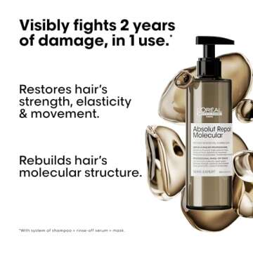 L'Oreal Professionnel Absolut Repair Molecular Rinse Off Serum - Deep Conditioning Treatment For All Damaged Hair Types, Repairs Damage & Restores Strength
