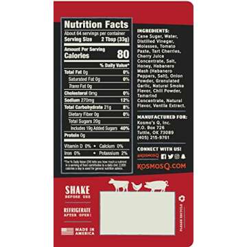 Kosmos Q Cherry Habanero BBQ Sauce - 15.5 Oz Bottle for BBQ & Marinades w/Sweet and Spicy Flavor - Thick Barbecue Sauce for Tender & Juicy Meat (Cherry Habanero)