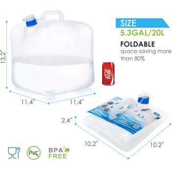 ITRAZ Collapsible Water Container with Spigot, 2×5.3 Gallon BPA Free Camping Water Storage Jug Carr...