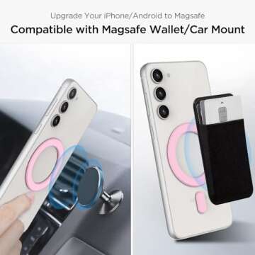 OUTXE Magnetic Sticker Ring, Compatible with Magsafe, 2pack Universal Magnet Adapter for iPhone 15/14/13/12 Mini Plus Pro Max, Android Galaxy S24/S23/S22 Ultra, Pixel 8/7/6 and Cell Phone Case Pink