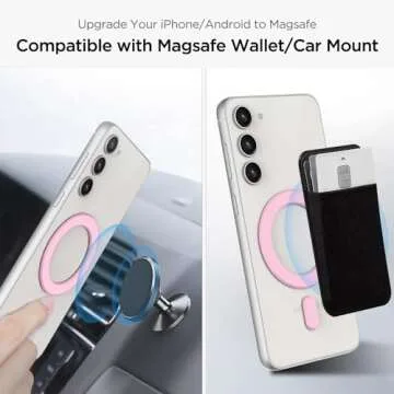 OUTXE Magnetic Sticker Ring, Compatible with Magsafe, 2pack Universal Magnet Adapter for iPhone 15/14/13/12 Mini Plus Pro Max, Android Galaxy S24/S23/S22 Ultra, Pixel 8/7/6 and Cell Phone Case Pink