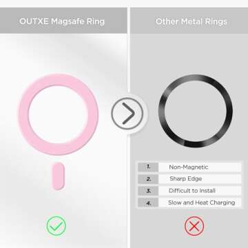 OUTXE Magnetic Sticker Ring, Compatible with Magsafe, 2pack Universal Magnet Adapter for iPhone 15/14/13/12 Mini Plus Pro Max, Android Galaxy S24/S23/S22 Ultra, Pixel 8/7/6 and Cell Phone Case Pink