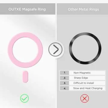 OUTXE Magnetic Sticker Ring, Compatible with Magsafe, 2pack Universal Magnet Adapter for iPhone 15/14/13/12 Mini Plus Pro Max, Android Galaxy S24/S23/S22 Ultra, Pixel 8/7/6 and Cell Phone Case Pink