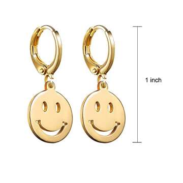 Preppy Earrings for Women Smile Face Heart Charms Pendants Gold Small Huggie Hoop Dangle Drop Earrings Trendy Y2K Jewelry Gifts