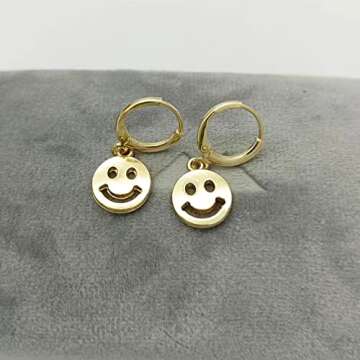 Preppy Earrings for Women Smile Face Heart Charms Pendants Gold Small Huggie Hoop Dangle Drop Earrings Trendy Y2K Jewelry Gifts