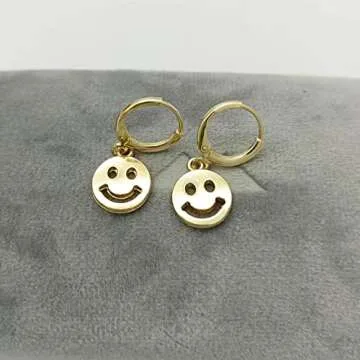Preppy Earrings for Women Smile Face Heart Charms Pendants Gold Small Huggie Hoop Dangle Drop Earrings Trendy Y2K Jewelry Gifts