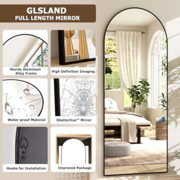 GLSLAND 26" x 71" Arched Full Length Mirror - Black Full Body Mirror - Extra Large Floor Mirrors for Bedroom, Living Room, Bathroom