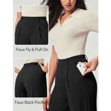 IUGA Womens Dress Pants Wide Leg Pull On Stretchy Work Pants Women High Waisted Business Casual Trousers with Pockets