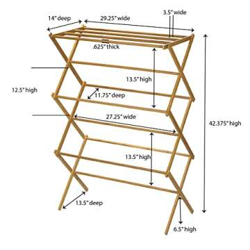 Household Essentials Bamboo Folding Clothes Drying Rack, Upscale Laundry Rack with 11 Dowels, Environmentally Friendly, Stable Frame, Shelf for Drying Flat