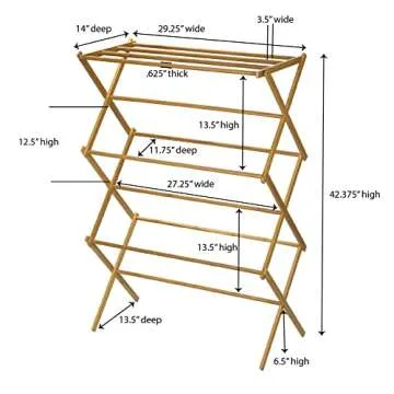 Household Essentials Bamboo Folding Clothes Drying Rack, Upscale Laundry Rack with 11 Dowels, Environmentally Friendly, Stable Frame, Shelf for Drying Flat