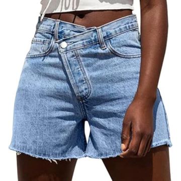 Genleck Women's High Waisted Criss Cross Denim Shorts - Blue, XS-XL