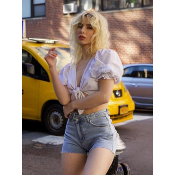 Genleck Women's High Waisted Criss Cross Denim Shorts