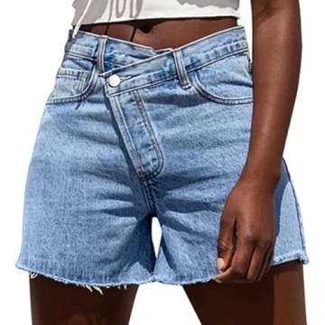 Genleck Women's High Waisted Criss Cross Denim Shorts