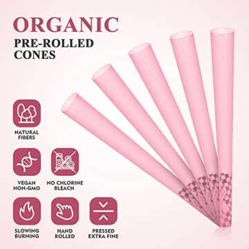 TISFA Pink Pre rolled Cones 60 Pack Rolling Papers King Size Rolling Cones with Packing Sticks