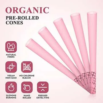 TISFA Pink Pre rolled Cones 60 Pack Rolling Papers King Size Rolling Cones with Packing Sticks