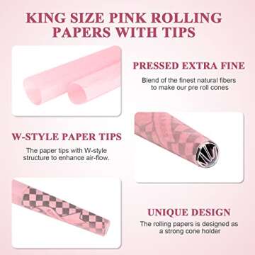 TISFA Pink Pre rolled Cones 60 Pack Rolling Papers King Size Rolling Cones with Packing Sticks