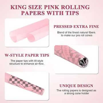 TISFA Pink Pre rolled Cones 60 Pack Rolling Papers King Size Rolling Cones with Packing Sticks