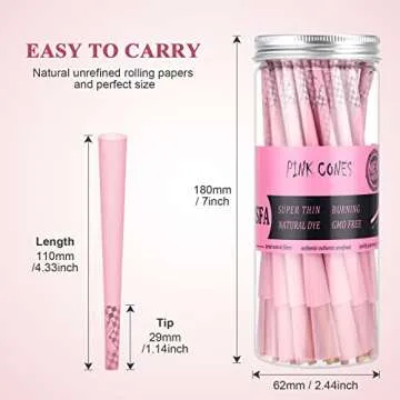 TISFA Pink Pre rolled Cones 60 Pack Rolling Papers King Size Rolling Cones with Packing Sticks