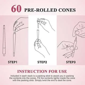 TISFA Pink Pre rolled Cones 60 Pack Rolling Papers King Size Rolling Cones with Packing Sticks