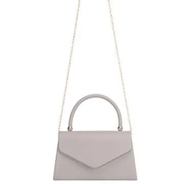 Women's Classic Envelope Evening Bag, WALLYN'S Wedding Prom Party Clutch Handbag Purse (Grey)