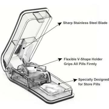 Pill Cutter for Small or Large Pills. The Best Multiple Pill Splitter Ever! Design in The USA. Doubles as a Pill Box. Not Suitable for Tiny Pills (Gray)