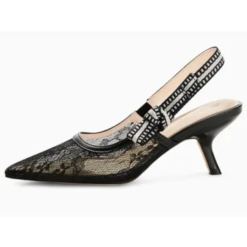 Coutgo Womens Slingback Kitten Heels Closed Pointed Toe Bowknot Knitted Slip On Work Pumps Dress Shoes, Mesh Black, Size 6.5