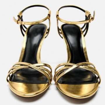 Makmeoyw Fashion Rhinstone Stiletto High Heels Ankle Strap Sandals Round Toe Dress Sandals Gold Sexy...