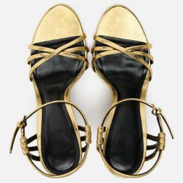 Makmeoyw Fashion Rhinstone Stiletto High Heels Ankle Strap Sandals Round Toe Dress Sandals Gold Sexy Party Wedding Bride Summer Shoes Size 7